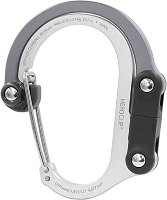 GEAR AID HEROCLIP karbinhake klämma och krok (stor) för camping, ryggsäck, organisation och garage, grå skugga