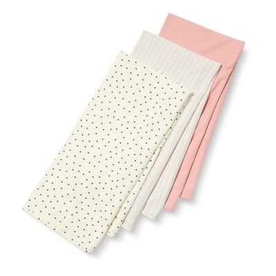 Amazon Essentials Couvertures d’Emmaillotage Mixte Bébé, Lot de 3, Points/Rayures/Rosé Grisé, Taille unique