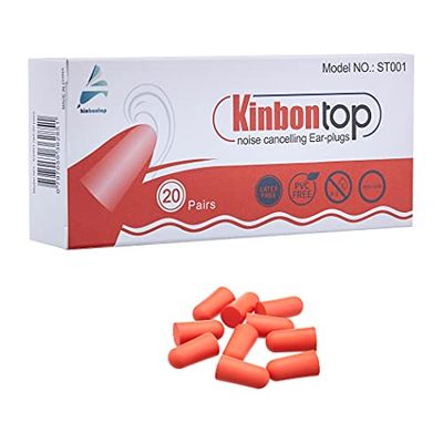 Kinbontop - 20 pares de tapones de espuma suave para los oídos, SNR de 35 dB, reducción del ruido, protección auditiva, color rojo