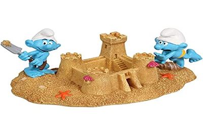 Aqua Della, Figurine Les Schtroumpfs Château de Sable 21,1x11,5x8,8cm, Hautement détaillée et fabriquée en résine de polyester, Non-toxique et pH neutre, Pour les aquariums d'eau douce et d'eau de mer