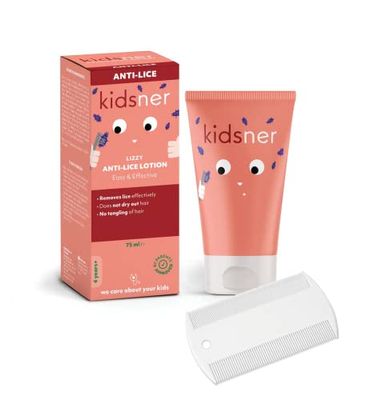 Kidsner Lizzy - Anti-Lice Lotion | only 15 minutes to remove Lice | Includes Lice Comb | Gentle on Hair & Scalp | Natural Ingredients | Clinically Proven