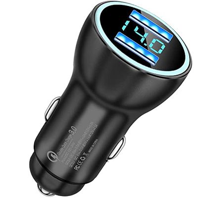 Lancizy sigarettenaansteker USB, volledig metalen 36W autolader Dual QC3.0 USB-sigarettenaanstekeradapter met LED-voltmeter Volledige bescherming, voor verschillende mobiele apparaten (zwart)