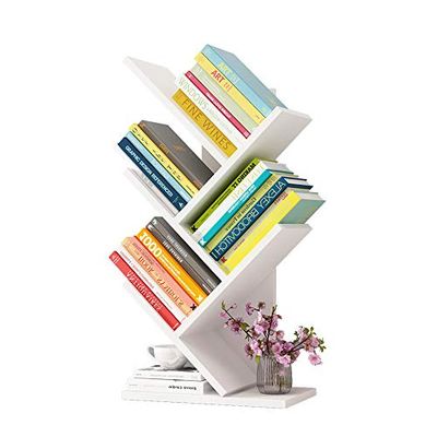Creatieve eenvoudige houten boom boekenplank, houten desktop organizer plank multifunctioneel displayrek voor boeken tijdschriften cd 5-tier vloerstaande boekkas voor woonkamer thuiskantoor