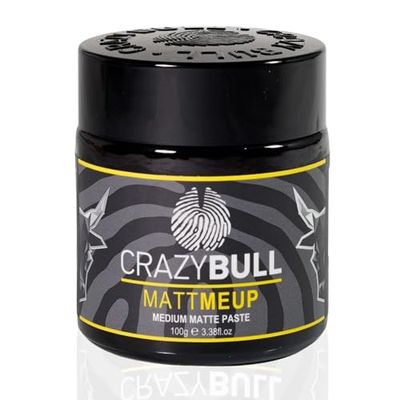 CRAZY BULL Matte Me Up 100ml – Pâte Texturisante pour Cheveux à Fixation Moyenne, Sans Alcool ni Huile, Style Défini Toute la Journée, Cire Mate pour Cheveux Secs ou Humides