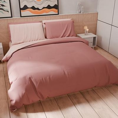PETTI Artigiani Italiani - Påslakanset En och en halv kvadrat 200x200 cm (1 örngott 50x80 cm ingår), påslakanset mjuk mikrofiber enfärgad ljus puder - mörkt pulver