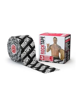 Rocktape Kinesiology Tape Athletes, Extra pegajosos y resistentes al agua, reducen el dolor y la recuperación de lesiones, 5 cm x 5 m, sin cortar, H2O Logo negro