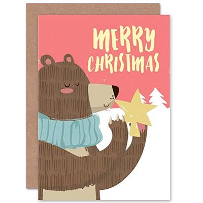 Wee Blue Coo CARD CHRISTMAS XMAS HAPPY BEAR STAR