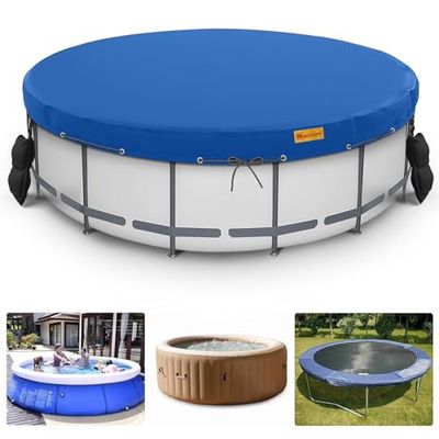 HIGHTQURO Bâche de Piscine Ronde de 2,1 m pour Piscine Hors Sol avec Cadre en métal, Cordes d'arrimage et Sac de Sable pour Augmenter la stabilité, résistante aux UV et aux déchirures