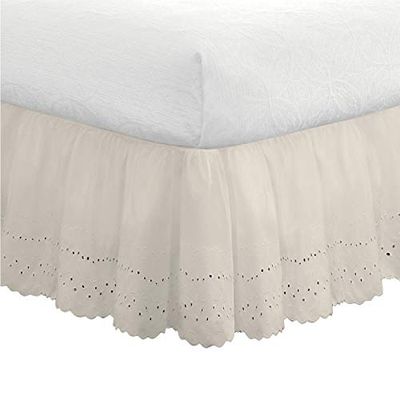 FRESH IDEAS Bedrok met oogjes en stofrand, geborduurde details, klassieke 36 cm hoogte en gevouwen vormgeving, lits-jumeaux, ivoor, (FRE30014IVOR01)