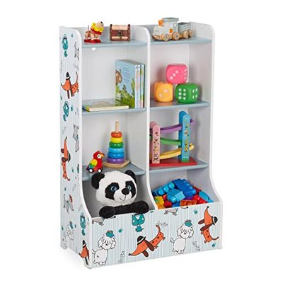 Relaxdays Children's Shelf, 8 Compartments, Storage Unit, Stable Material, HWD: 90 x 59 x 30 cm, Puppy Motif, Colourful, Fibreboard