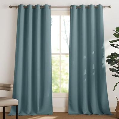 PONY DANCE Woonkamer Gordijn - Gordijn Draperies Blackout met Oogjes Thermische Isolatie voor Huis Energie Besparing UV Vermindering Decoratief, Arctisch Blauw, L 140 x H 245, 2 PCs