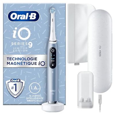 Oral-B IO 9 Brosse À Dents Électrique Connectée Bluetooth Édition Spéciale Bleue, 1 Brossette, 1 Étui De Voyage Chargeur, 1 Pochette Magnétique, Ensemble de 6 pièces