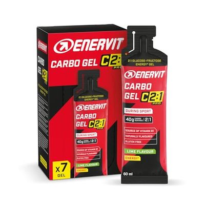 Enervit Carbo Gel C2:1PRO Lime, Gel Energético con 40g Carbohidratos, Actividades de Alta Intensidad, +50% Carbohidratos Absorbidos, Sabor Lime, Sin Gluten, Alta Digestibilidad, Vegano, 7 Pack de 60ml