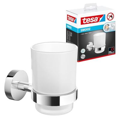 tesa Smooz tandborsthållare, högblank förkromad metall, självhäftande, 113 mm x 79 mm x 124 mm