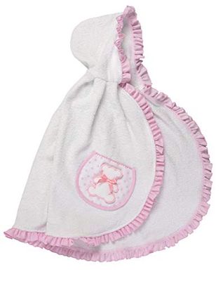 Filet - Cape avec Capuche Bébé Ornée d’une Broderie en Forme d’Ours, Réalisée en Eponge Coton Souple, Parfaite pour la Douche, 100% Made in Italy, Couleur Blanc et Rose