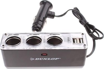 Dunlop drievoudig stopcontact - multifunctionele power auto-adapter met 3-voudige sigarettenaansteker verdeler splitter voor GPS en meer - 12-24 V - zwart