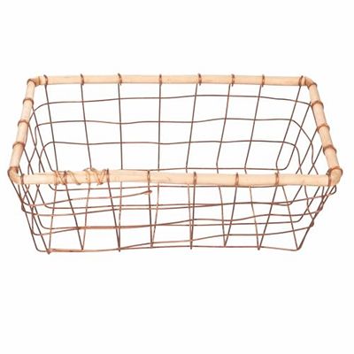 Villa d'Este Home Tivoli Large Rectangular Basket 36 x 24 cm in Iron and Wood, La Cucina