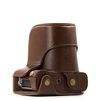 MegaGear MG173 Ever Ready Capa protetora de couro com correia para Fujifilm X-A5, X-A3, X-A2, X-A1, X-M1, castanho escuro