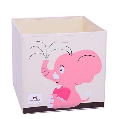 Meshela Caja de almacenamiento para habitación infantil, plegable, lavable, de dibujos animados, caja de juguetes adecuada para juguetes, ropa, libros infantiles (elefante)
