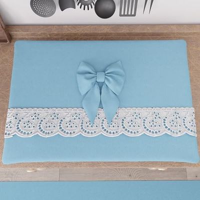 PETTI Artigiani Italiani - Stove Cover, Elegant Stove Cover, Shabby Chic Solid Colour Stove Cover with Lace Frill and Bows, Cotton Stove Cover, 70 x 50 cm Light Blue