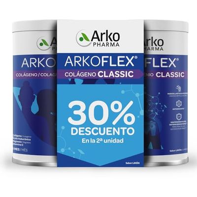 Arkopharma Arkoflex Colágeno Classic Limón Pack 60 Días 40% Descuento Segunda Unidad, Bote 360 gr, Buen Funcionamiento de Huesos, Cartílagos y Piel, Ácido Hialurónico, Magnesio y Vitamina C