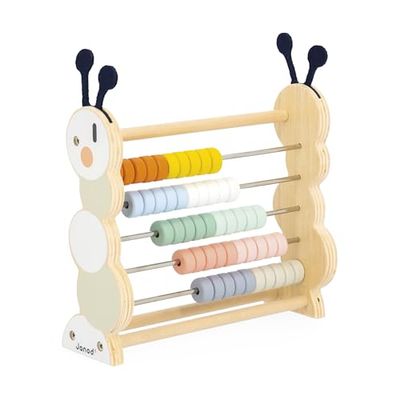 Janod Ábaco de Madera - 50 Cuentas de Colores - Juguete para el Desarrollo - Madera certificada FSC y Pintura al Agua - A Partir de 18 Meses - J04014