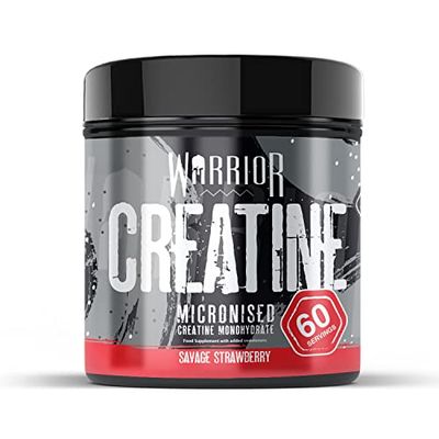 Warrior Creatine Monohydrate Powder – Micronised for Easy Mixing and Consumption – Proven to Improve Physical Performance/Recovery, 5g Servings (Savage Strawberry, 300g)