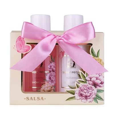 Accentra - Set doccia da donna, set regalo SWEET PEONY in bella confezione regalo – 2 pezzi con gel doccia e lozione per il corpo – Set regalo benessere per San Valentino, festa della mamma e Natale