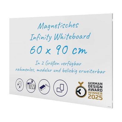 FRANKEN Infinity SCM6102 - Lavagna magnetica senza cornice, 90 x 60 cm, per l'assemblaggio diretto di più lavagne e verticale/orizzontale, per ufficio e casa, superficie in acciaio