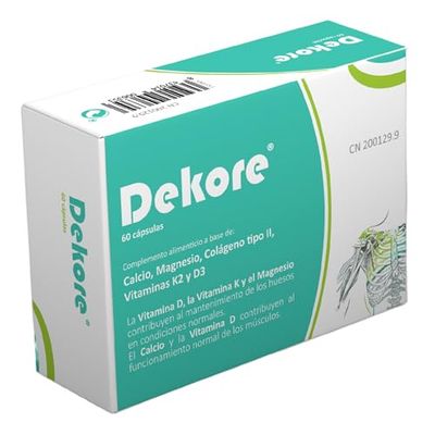 Dekore® de Margan Biotech, 60 cápsulas | Vitamina D3 | Vitamina K2 (MK7) | Bisglicinato de Magnesio | Bisglicinato de Calcio | Colágeno Tipo II | Salud general