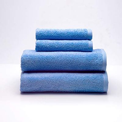 Sancarlos - Juego de 4 Toallas Ocean, 2 de Lavabo y 2 de Ducha, Color Azul Claro, 100% Algodón, 550gr/m2