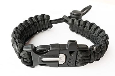 WIKA Bracelet de survie paracorde silex grattoir sifflet réglable (noir)