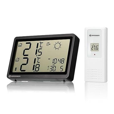 Bresser Radioväderstation Meteo Temp HZ svart – med exakt mätning inomhus och utomhus temperatur och väderprognos