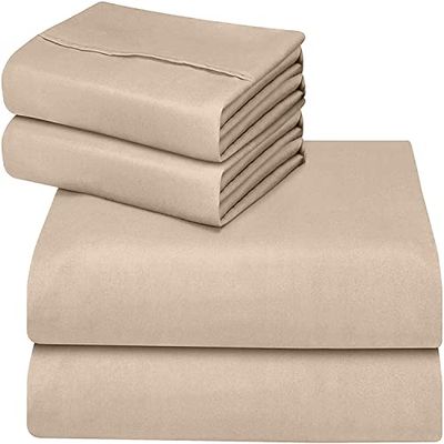 ComfyWell Housse de Drap de lit King Size, Drap-Housse King Size (35 cm) – Tissu en Microfibre brossée Douce – Résistant au rétrécissement et à la décoloration (très Grand lit (150 x 200 cm), Beige)