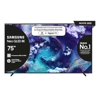 Samsung Smart TV 75'' QE75QN900FTXZT Neo QLED 8K Mini LED, NQ8 AI Gen2 Processor, 8K AI Upscaling, Art Store, Dolby Atmos, Metal Frame Design, 2025