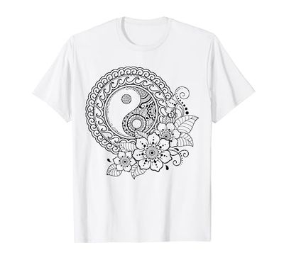 Mandala de flores Yin y Yang para pintar y colorear Camiseta