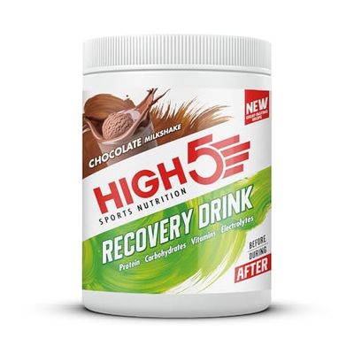 HIGH5 Recovery Drink - Carbohydrate and Whey Protein Powder (20g) for Muscle Recovery with Electrolytes Powder - Fast-Absorbing Post Workout Shake (Chocolate Milkshake, 450g - 9 Servings)