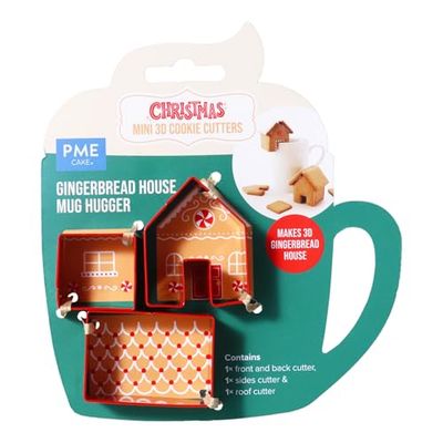 PME CH24CCC136 Christmas Cookie Cutter Set of 3, Mini Gingerbread House, Mug Hugger, Steel