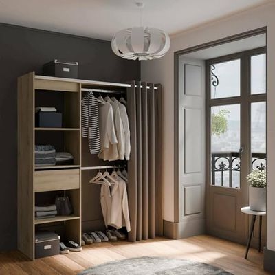 Dmora - Guardaroba grande Doubs, Mobile camera da letto, Cabina armadio portabiti, Armadio appendiabiti, 167x50 h192 cm, Rovere e Bianco opaco
