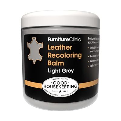 Furniture Clinic Balsamo Ricolorante per Pelle in 16 Colori Colore Grigio Chiaro Nutriente, Ripara, Rinnova Pelle Assorbente Sbiadita, Usurata, Graffiata- Divani, Sedili Auto, Scarpe, Borse, Giacche
