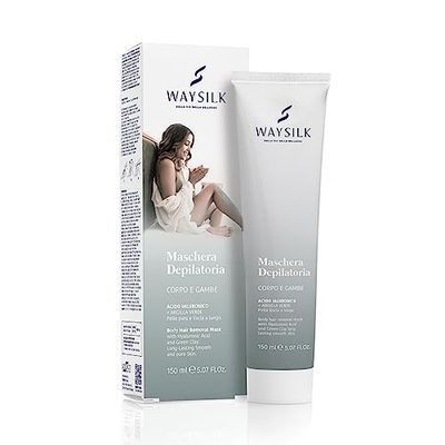 Waysilk | Maschera Depilatoria Corpo e Gambe, Crema Depilatoria Con Acido Ialuronico, Argilla Verde e Bianca, Pelle Liscia a Lungo, 150ml