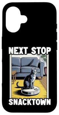 Next Stop Snacktown Cat Robot Vacuum Cleaner Cat Case for iPhone 16