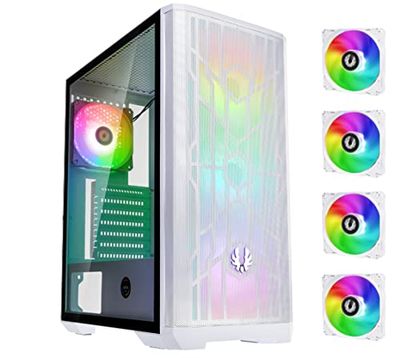 BitFenix Nova Mesh SE TG PC-hölje, gaming PC-torn, 4 installerade ARGB-fläktar, ARGB-kontroller, nätfront, härdat glas, utmärkt kabelhantering, vit