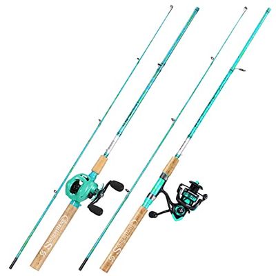 Sougayilang Hengel en haspel combo, 2-delige 5-voet 6-inch grafiet & glasvezel hengel, duurzaam en sterk, Quickset anti-omgekeerde vismolen (2 stuks) (PLQB & ZB-BLUE-2 stuks)