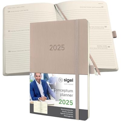 SIGEL C2530 Conceptum Weekly Planner 2025, Approx. A5, Taupe, softcover, 2 Pages = 1 Week, 192 Pages