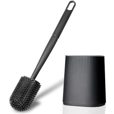 AiQInu Brosse WC, Brosse Toilettes WC en Silicone pour Profondeur avec Manche en Plastique antidérapant, Brosse Toilette Murale avec Base à Fentes d'aération pour la Toilette de la Salle de Bain
