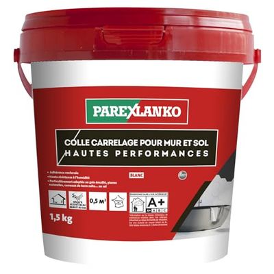 Parexlanko - Colle en pâte améliorée - Colle Carrelage Pour Mur et Sol Hautes Performances - Blanc - Prêt à l’emploi - Résiste à l’humidité - 1,5kg