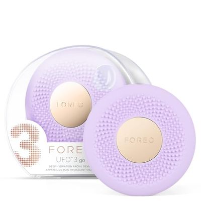 Foreo Ufo 3 Go, Dispositivo da Viaggio per Maschera Viso Antirughe, Idratazione, Terapia a Luce Rossa e LED a Spettro Completo, Termoterapia, Massaggio T-Sonic, Compatto, Lavender