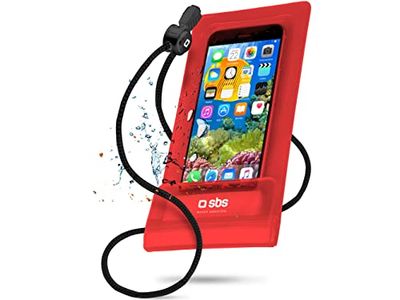 SBS Custodia impermeabile per smartphone iPhone, Samsung, Oppo, Xiaomi, Huawei fino a 6,5”, finestra touch trasparente, laccio da collo, IPX6, rosso