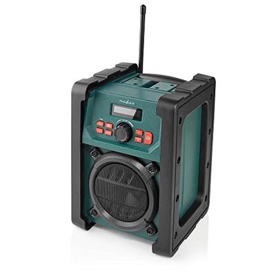 Nedis Dab + Radio | Mesa de ejecución | Dab+ / FM | 2.2" | Monitor Blanco | Funciona con Pilas/Fuente de alimentación de Red | Digital | 15 W | Bluetooth | Despertador | IP65 | Asa de Transporte